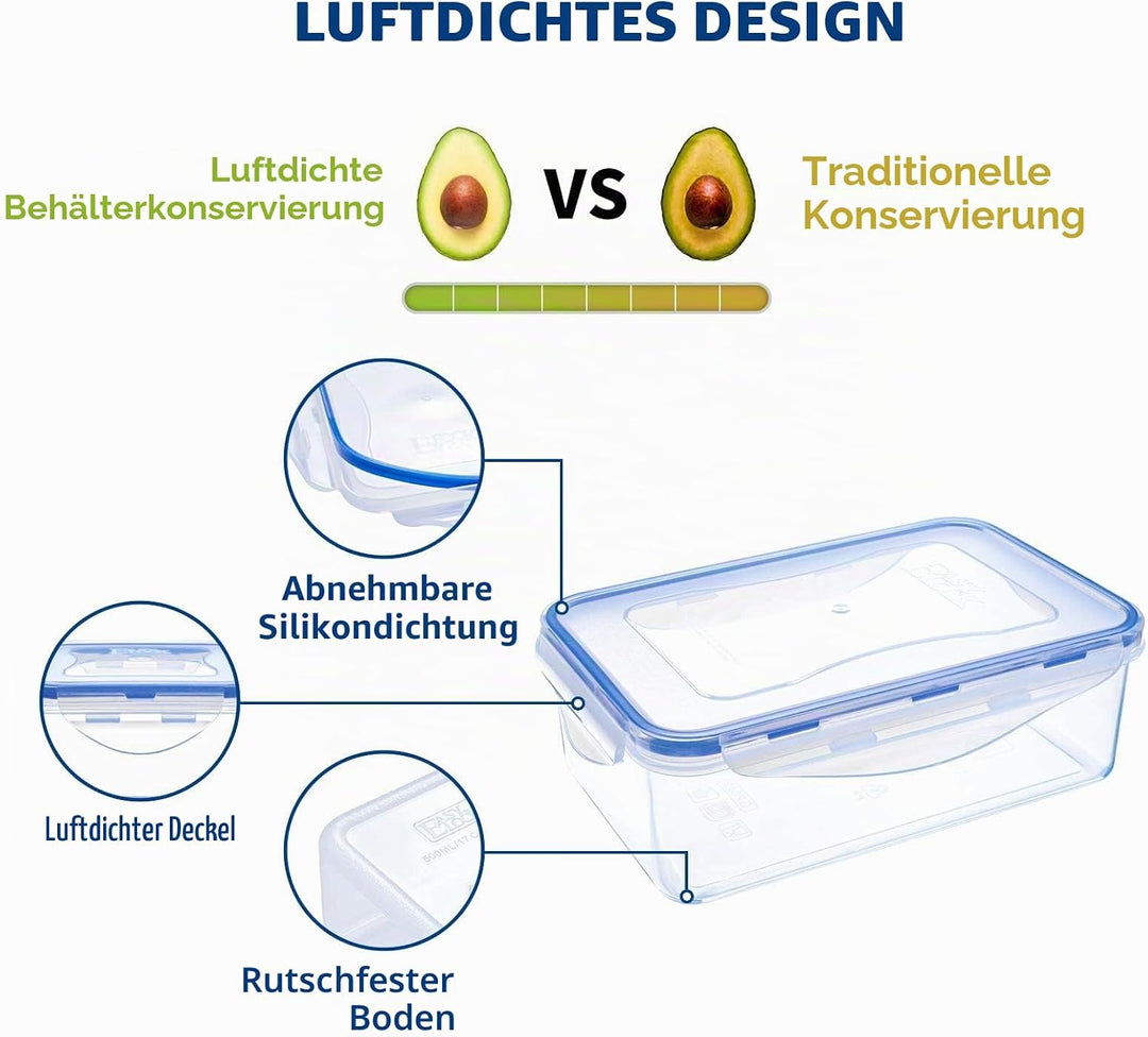 EASYLOCK 6PACK 1150ML Plastik Frischhaltedosen Set mit Deckel, Meal Prep Boxen, Aufbewahrungsbox Küc