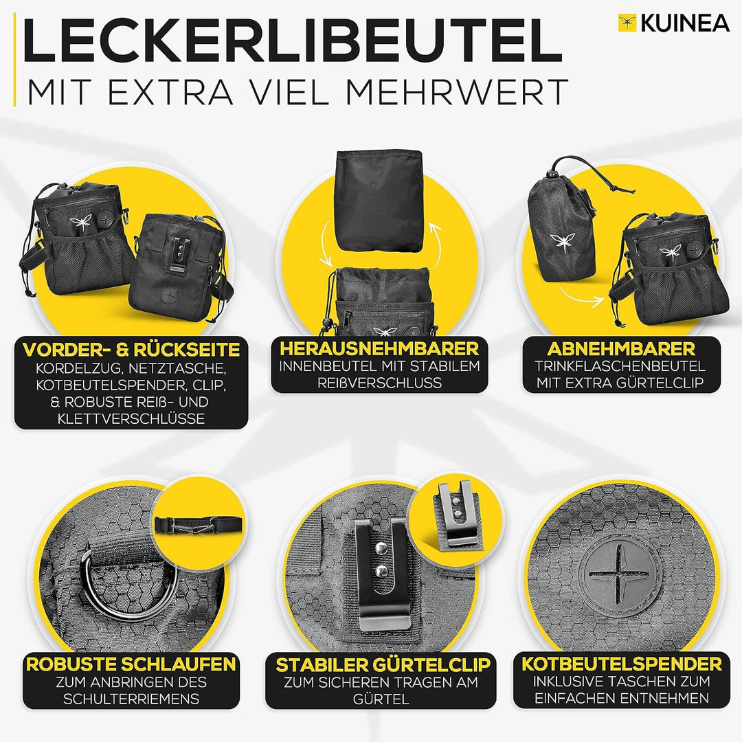 KUINEA® Leckerlitasche für Hunde - 4 Tragevarianten - Praktische Gassi Tasche Hund, Hundeleckerli Ta
