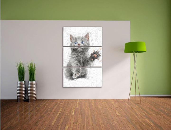 Pixxprint Babykatze als Leinwandbild/Grösse: 3 Teilig (120x80) cm/Wandbild/Kunstdruck/fertig bespann