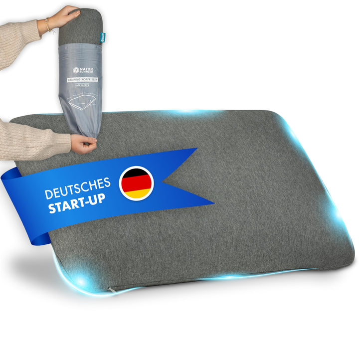 NATURBUMMLER Reisekissen Memory Foam [SafeSleep+] Kleines Campingkissen (50x30x10cm) – waschbar &amp; ko
