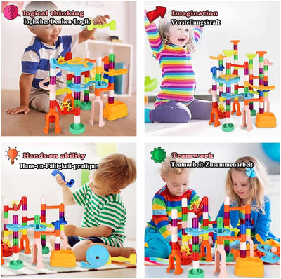 Murmelbahn kinderspiel - 135pcs Kugelbahn Marble Run Starke und Stabile Set mit Bahnelementen und Mu