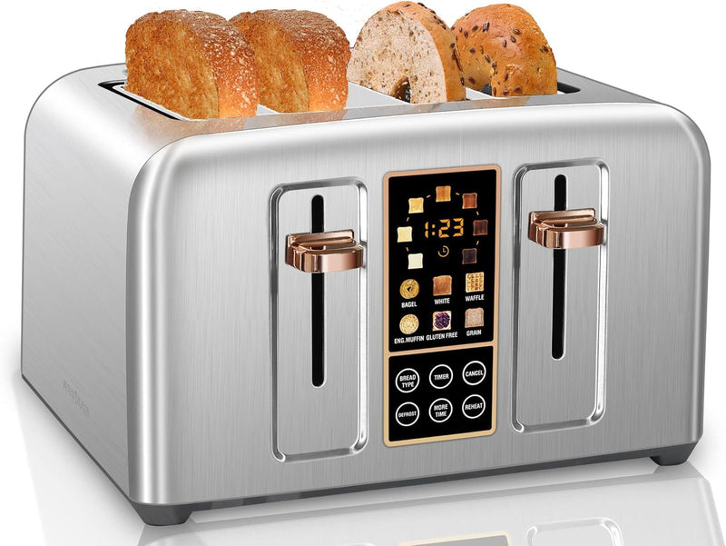 SEEDEEM Toaster 4 Slice, Stainless Toaster LCD Display&Touch Button, 50% Faster Heating Speed, 1.5&