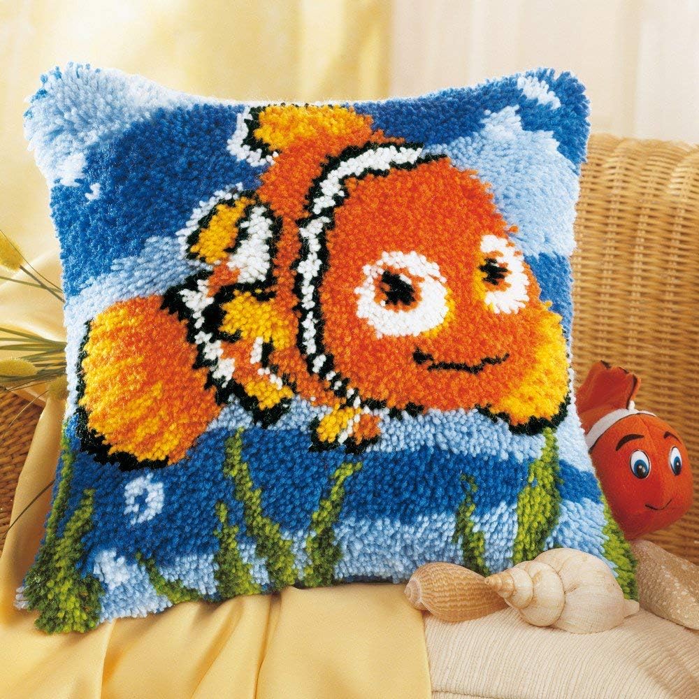 Vervaco Knüpfkissen Nemo Knüpfpackung zum Selbstknüpfen eines Kissens, Stramin, weiss, 40 x 40 x 0,3