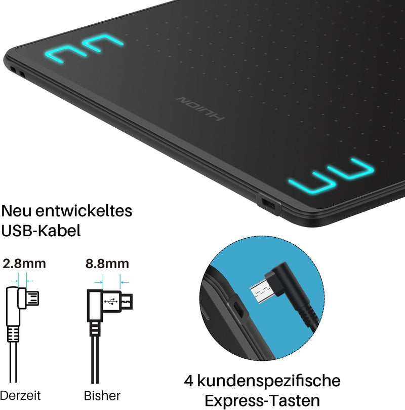 HUION-Grafik-Zeichentablett HS64 8192 ist EIN druckfähiges, batteriefreies Stifttablett 6 &