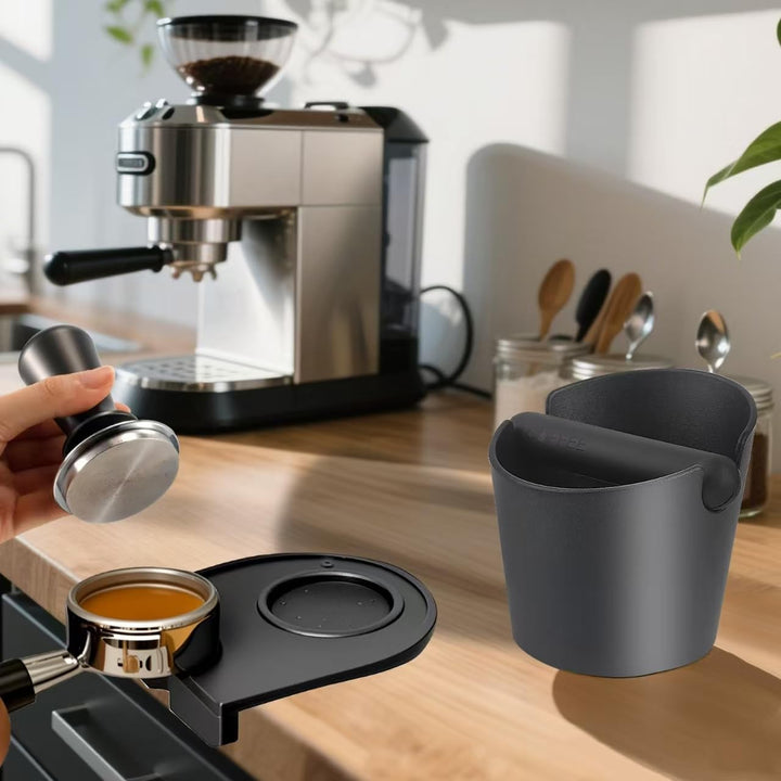 Abklopfbehälter für Siebträger, Knock Box mit Abnehmbarer Abklopfskeule, Kaffeesatz Abschlagbehälter