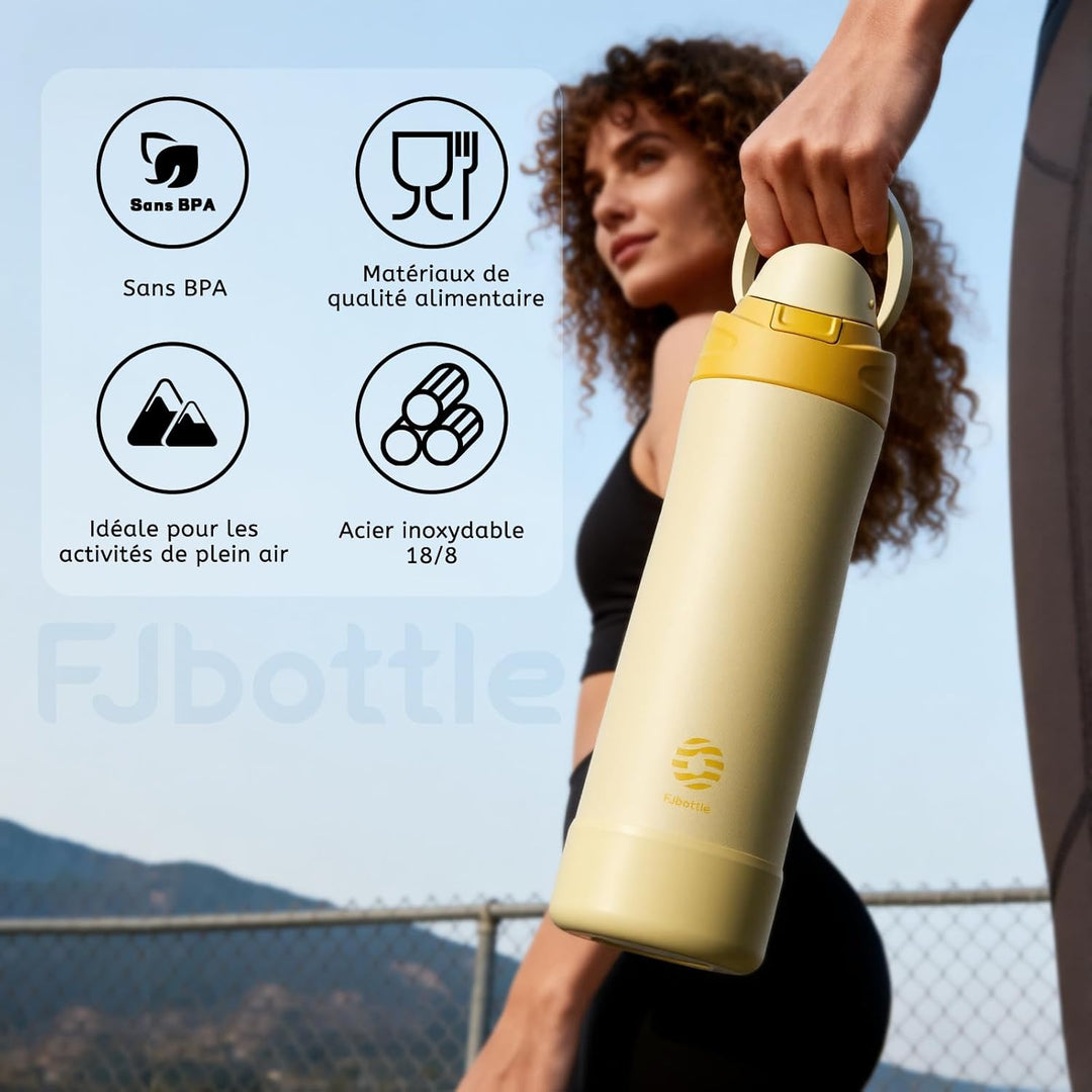 Fjbottle Edelstahl Trinkflasche 1L/750ML – 1-Klick Öffnung BPA-frei Wasserflasche für Sport, Schule,
