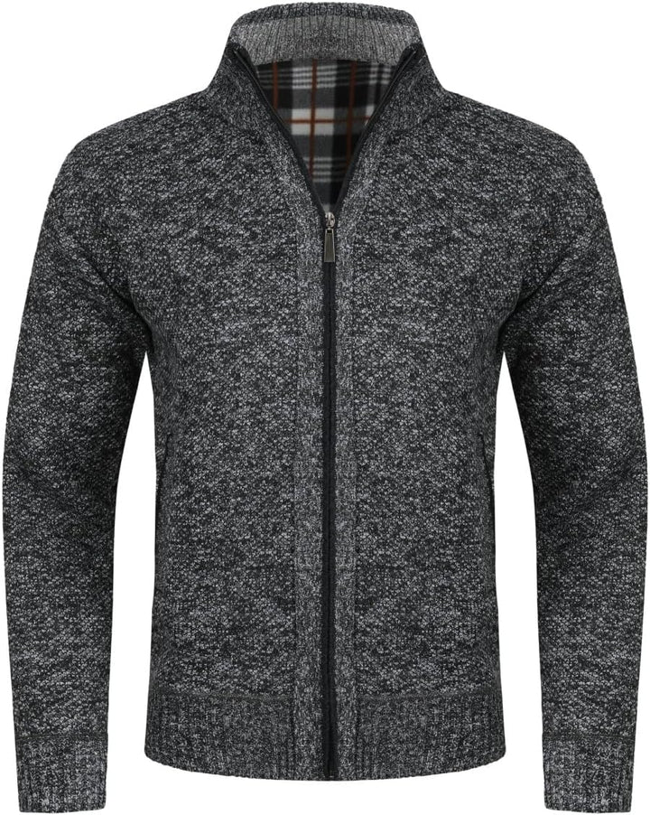 Herren Strickjacke Warm Fleece-gefüttert Wintermantel mit durchgehendem Reissverschluss M Dunkelgrau