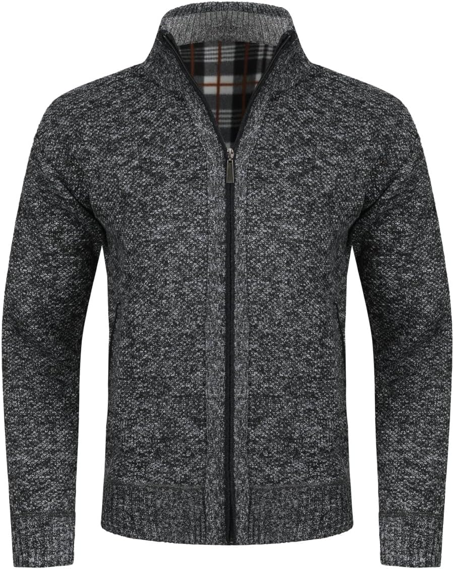 Sliktaa Herren Strickjacke Reissverschluss Cardigan Stehkragen Grobstrick Fleecejacke Warm Sweater J