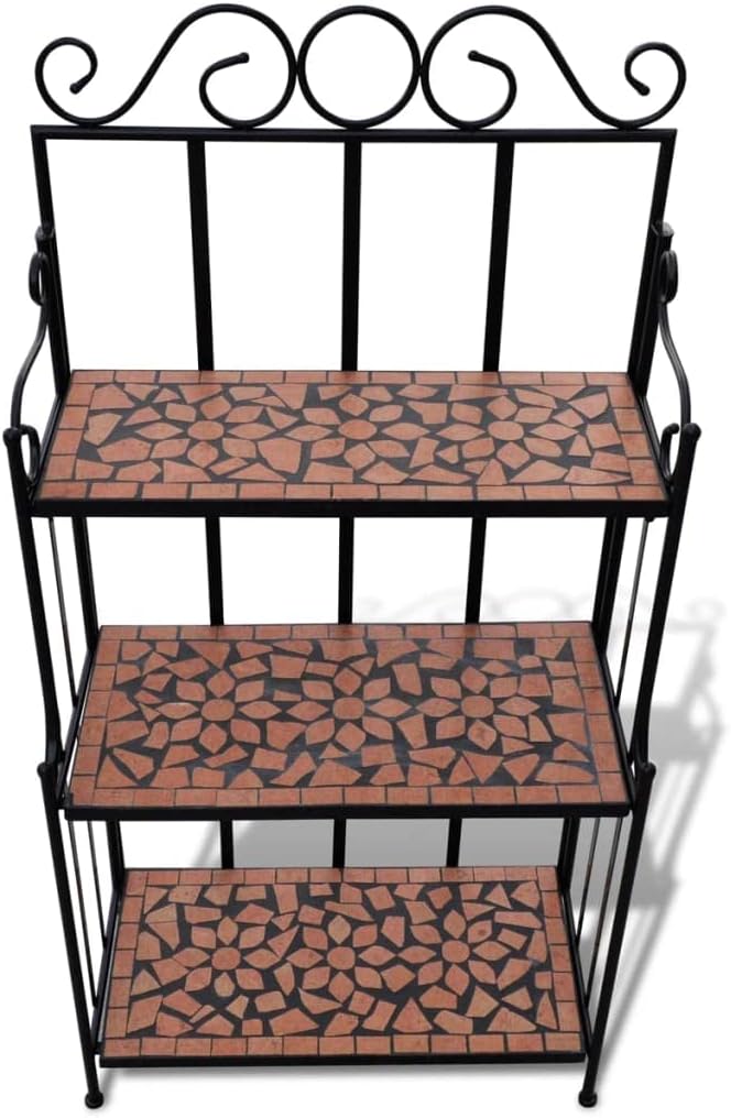 vidaXL Wandregal Mosaik Standregal Pflanzregal Garten Blumenregal Blumentreppe Terracotta und Schwar