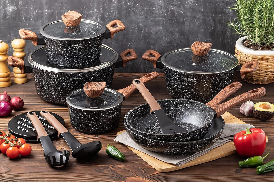EDENBERG 15 TLG Topfset Induktion, Töpfe & Pfannen beschichtet, Kochtopf Set | induktions Töpfe Set,