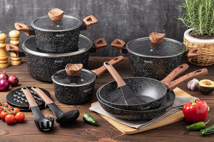 EDENBERG 15 TLG Topfset Induktion, Töpfe & Pfannen beschichtet, Kochtopf Set | induktions Töpfe Set,