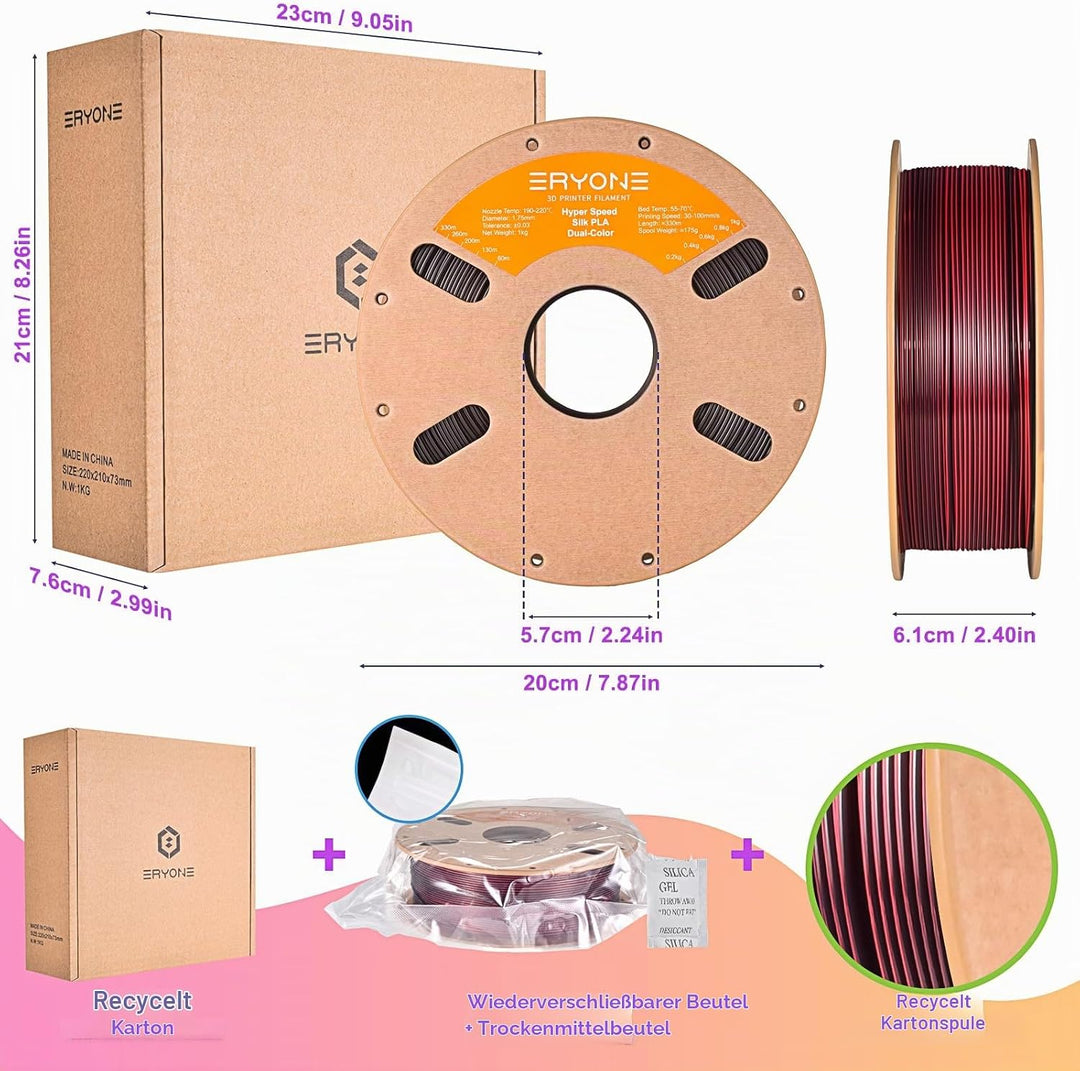 ERYONE High Speed Filament Silk Dual Color 1.75mm +/- 0.03mm, 3D Printing PLA Pro Filament Fit Most