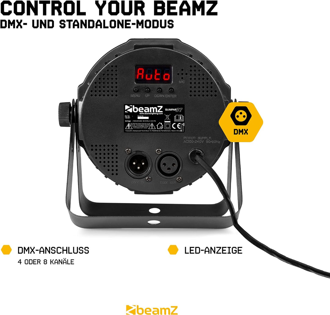 BeamZ SlimPar37 - LED PAR Strahler mit Fernbedienung, 12 x 4 Watt LED Strahler, DMX, Discolicht Part