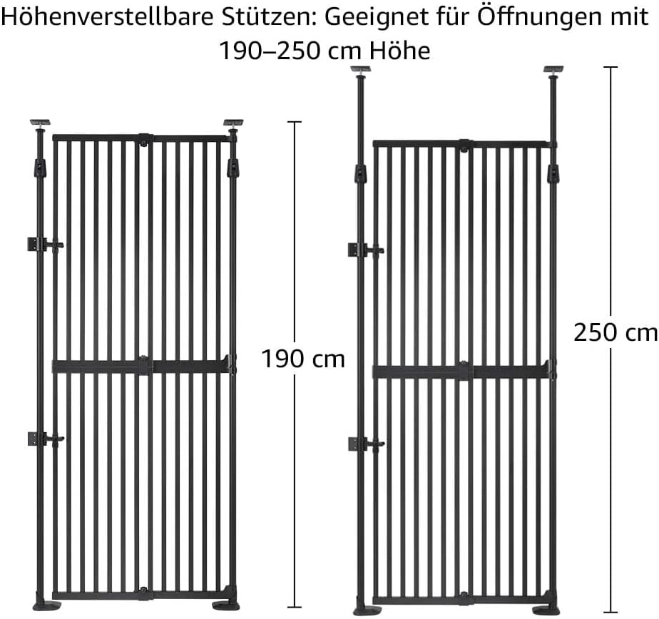 unipaws 190 cm extra hohes Katzengitter Tür, verstellbares Haustiertor mit engem Spalt, 3 Stützstang