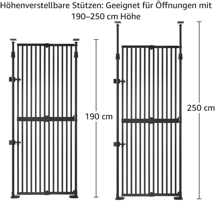 unipaws 190 cm extra hohes Katzengitter Tür, verstellbares Haustiertor mit engem Spalt, 3 Stützstang