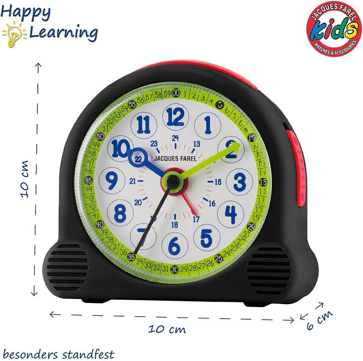 JACQUES FAREL Happy Learning Kinder-Wecker Lernwecker Jungen Schwarz Grün ohne Ticken Snooze Analog