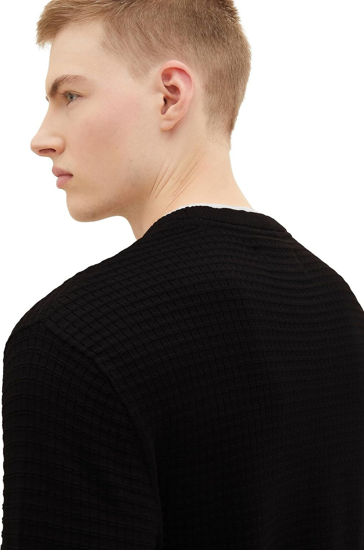 TOM TAILOR Denim Herren 2-in-1 Pullover aus Baumwolle mit unterlegtem Kragen S 29999 - Black, S 2999