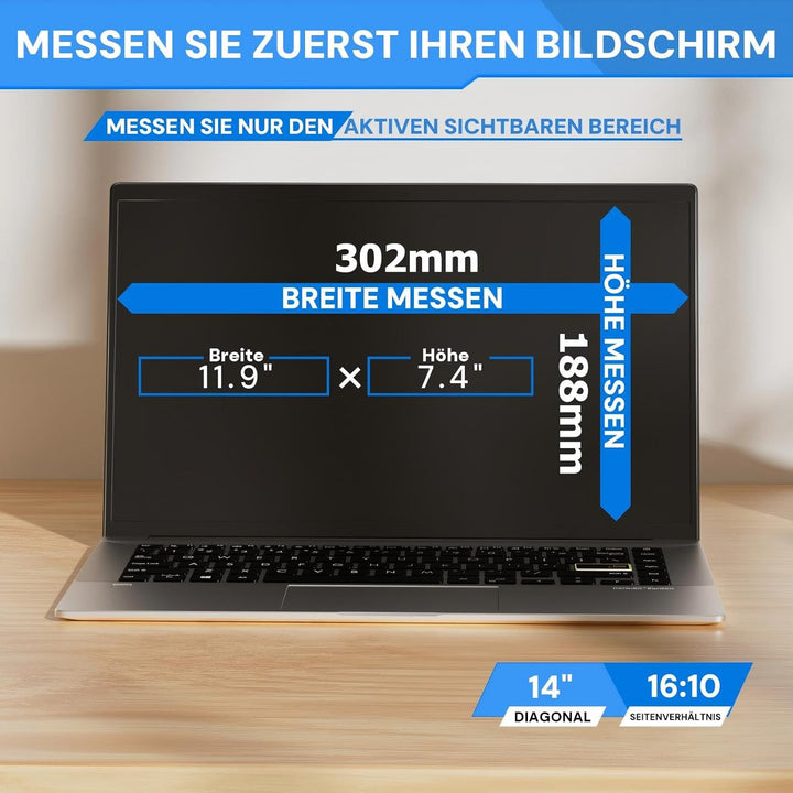 14 Zoll 16:10 Laptop Sichtschutzfolie, Laptop Blickschutzfilter und Blendschutz Blaulichtfilter, Abn