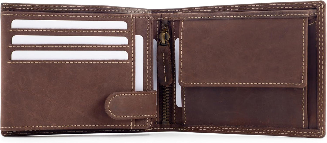 Fa.Volmer ® Leder Geldbörse Herren mit RFID-Schutz - geöltes Büffelleder, extra-stabile Doppelnaht,