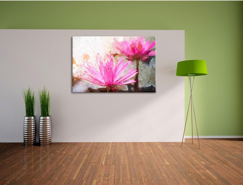 Pixxprint Lilafarbene Wasserlilie Kunst Pinsel Effekt, Format: 100x70 auf Leinwand, 100x70