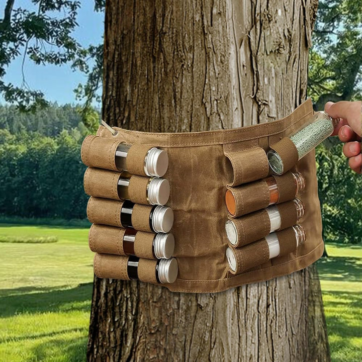Outdoor Gewürztasche, Tragbare Gewürztasche mit 9 Gewürzgläsern, Faltbarer Camping Gewürz-Aufbewahru