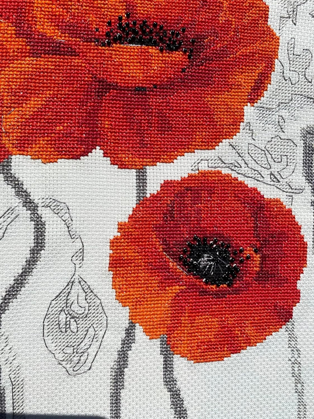 Riolis Stickbild-Set, Motiv Rote Mohnblumen, Kreuzstich