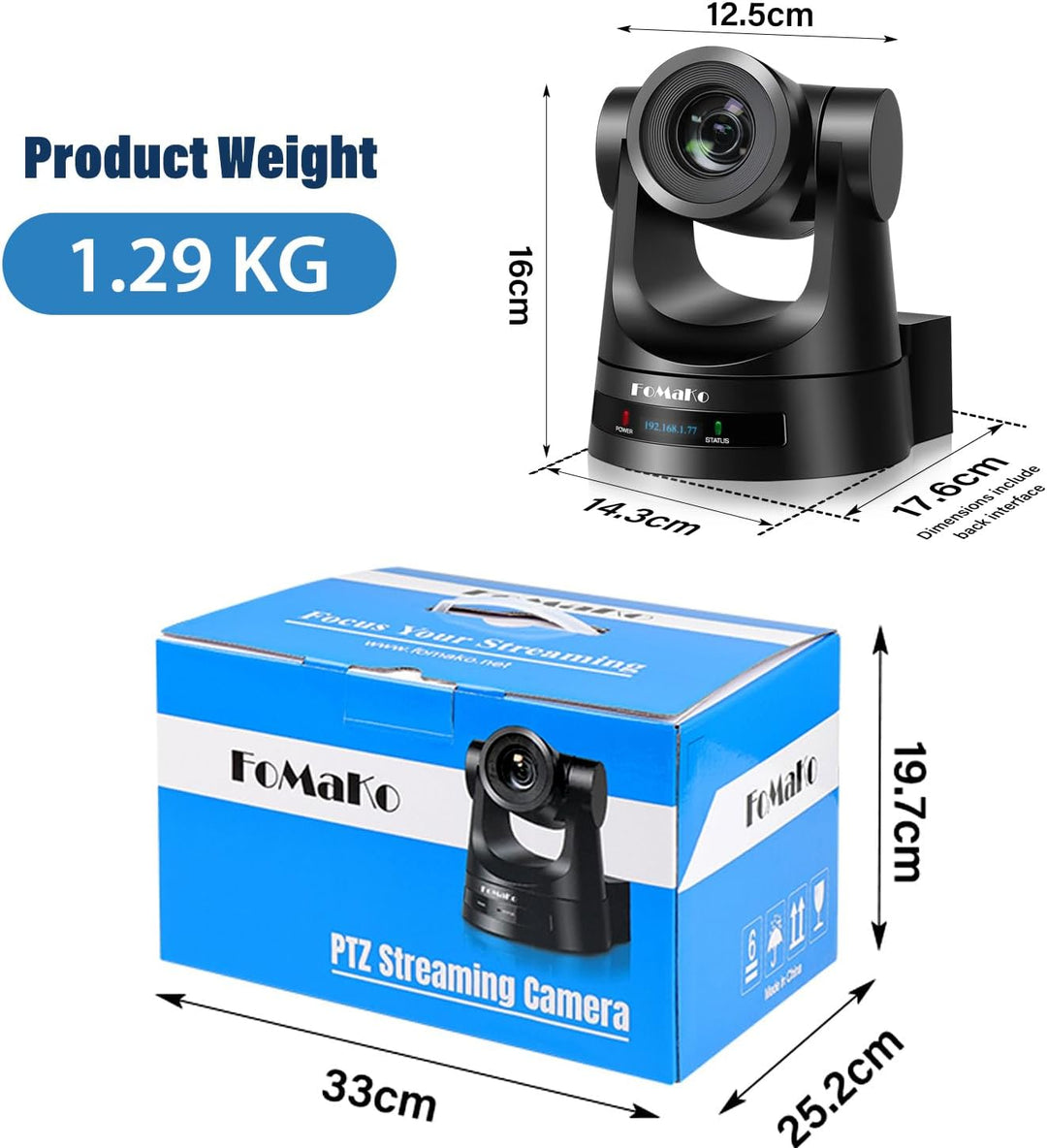 FoMaKo SDI PTZ Kamera 20x Optischer Zoom 1080P@60 mit 3G-SDI/HDMI/IP/USB3.0, Unterstützt PoE, für Bi