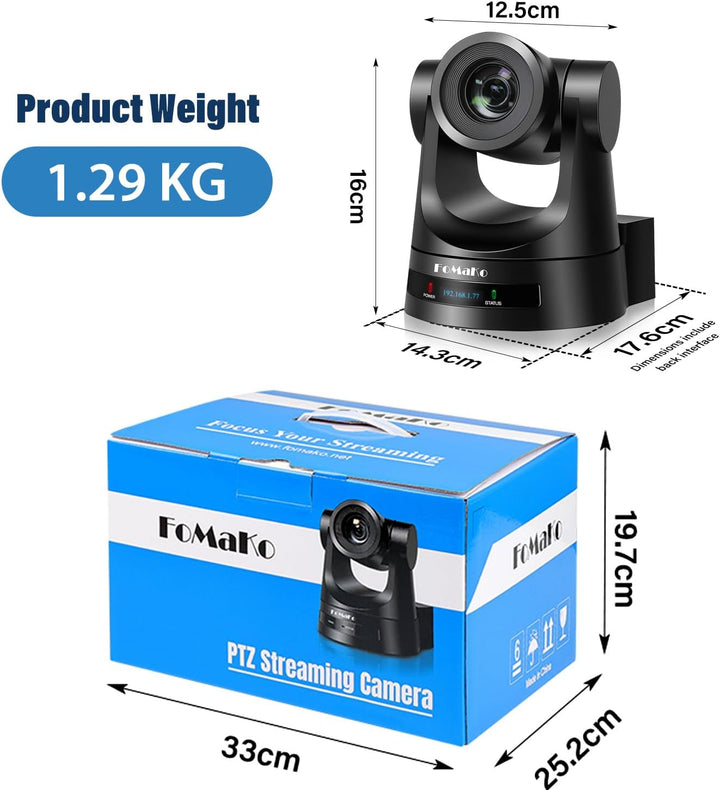 FoMaKo SDI PTZ Kamera 20x Optischer Zoom 1080P@60 mit 3G-SDI/HDMI/IP/USB3.0, Unterstützt PoE, für Bi