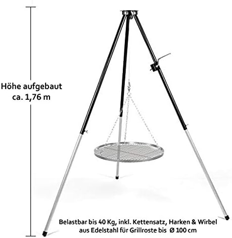 DREIBEIN SchWENKGRILL GRILLGESTELL mit Kurbel & Edelstahl Grillrost 70 cm und TASCHE