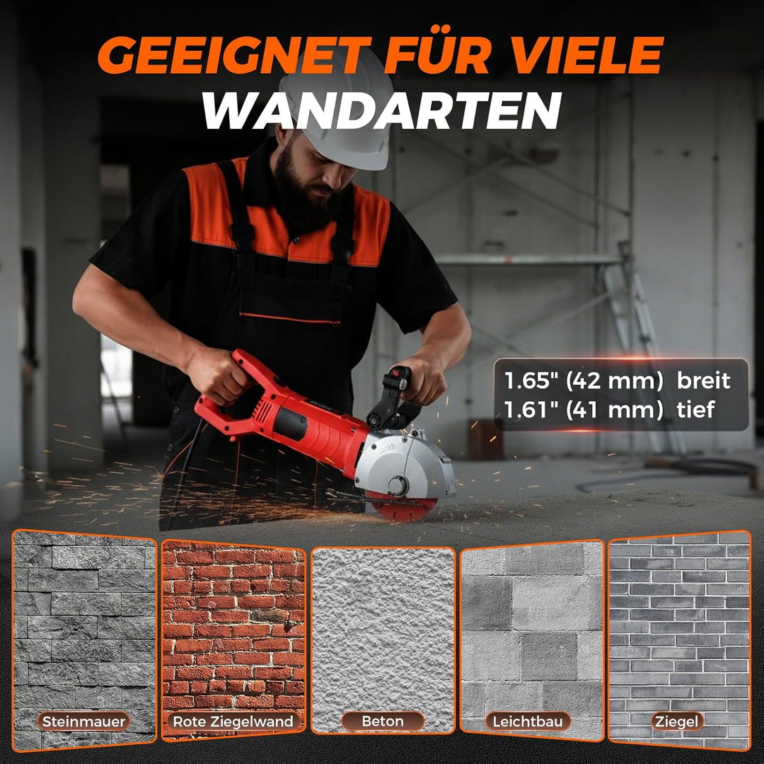Mauernutfräse 4200W mit Laser & Softstart, Schlitzfräse Wandfräse 6500 U/min, Schnittbreite bis 42 m