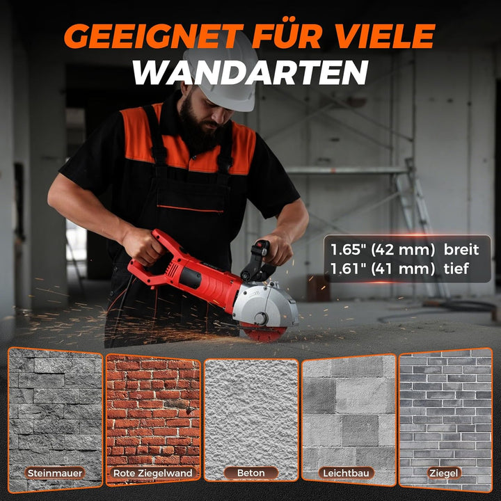 Mauernutfräse 4200W mit Laser & Softstart, Schlitzfräse Wandfräse 6500 U/min, Schnittbreite bis 42 m