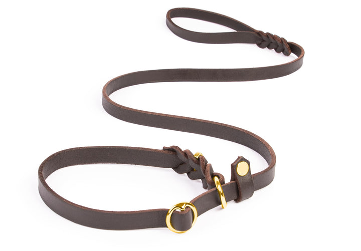 CopcoPet Retrieverleine mit Zugstopp für mittelgrosse Hunde – 1,20m x 12mm Moxonleine in Braun – Fet