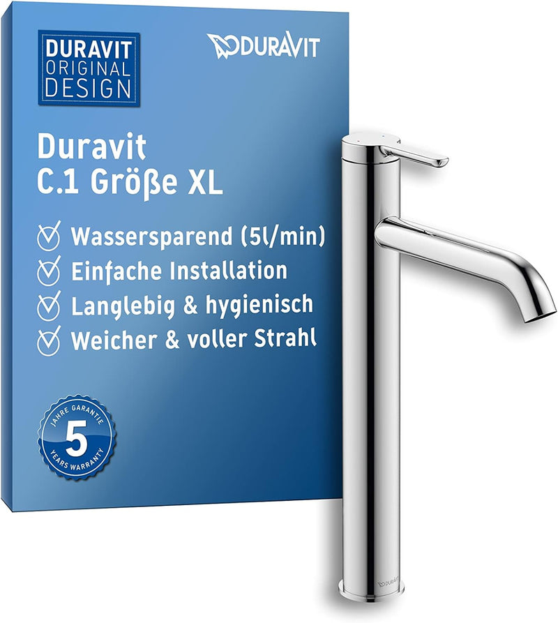 Duravit C11040 C.1 Waschtischarmatur, Grösse XL (Auslauf Höhe 233 mm). Wasserhahn Bad in Chrom XL oh