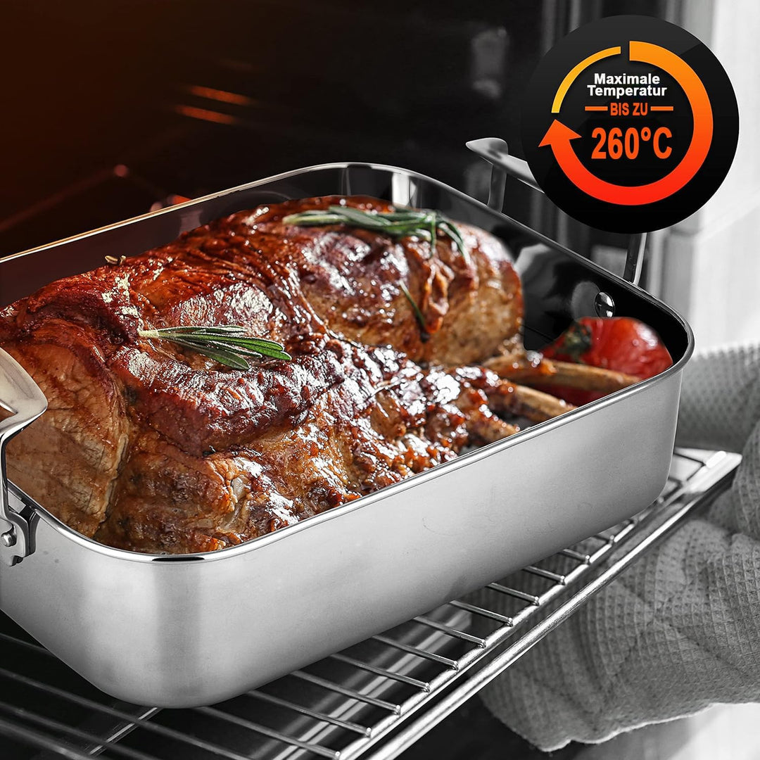 NutriChef Bräter, 38x29.5cm- Bräter mit Deckel- & Breitem Griff, Schmortopf- für Backofen & Spülmasc