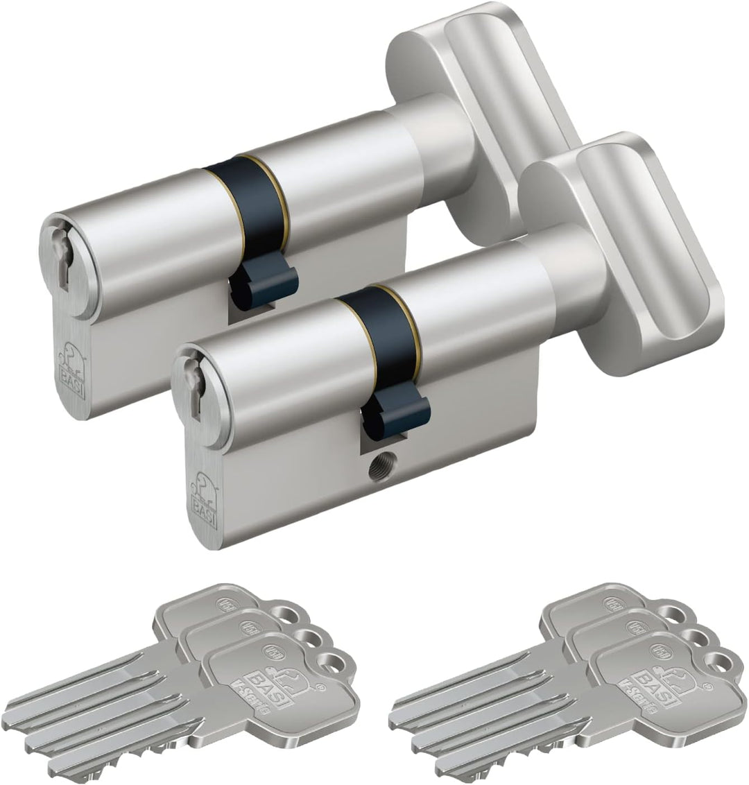 BASI | 2er SET V50 Profil-Knaufkurzzylinder K30/27 mm | Gleichschliessend | Profilzylinder | Türzyli