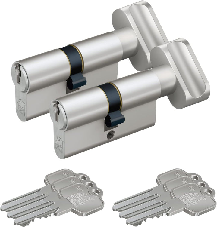 BASI | 2er SET V50 Profil-Knaufkurzzylinder K30/27 mm | Gleichschliessend | Profilzylinder | Türzyli