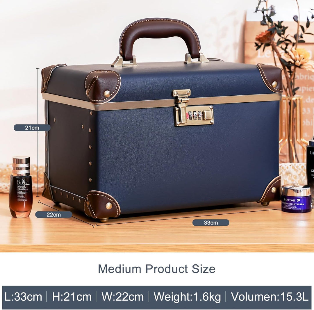 urecity Vintage Leder Kosmetikkoffer mit Spiegel - Hartschale Schminkkoffer für Damen, Reise Make-up