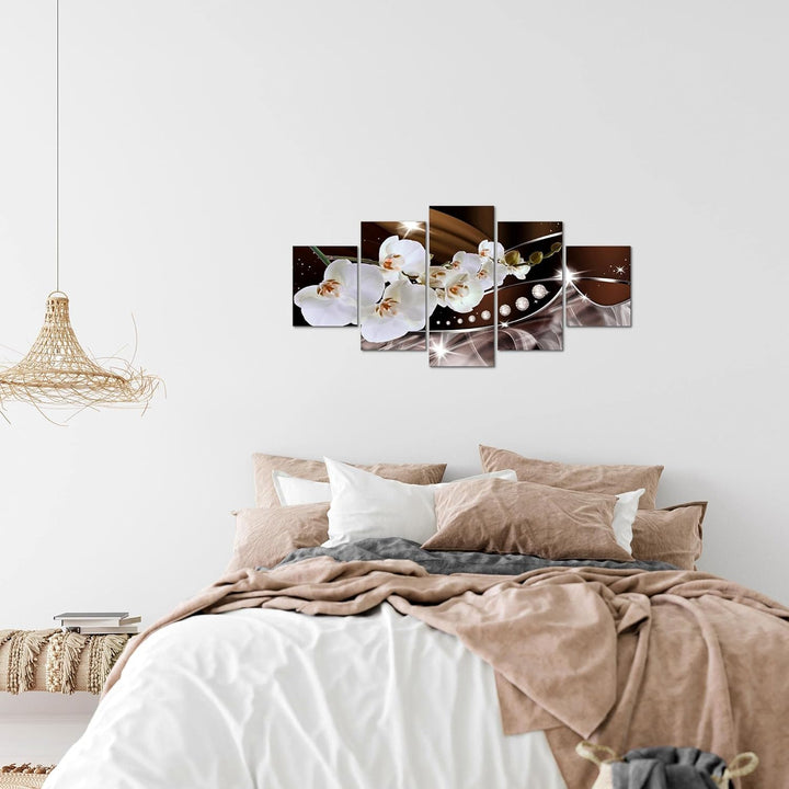 Runa Art Wandbilder Blumen Orchidee 5 Teilig Bild auf Vlies Leinwand Deko Wohnzimmer Abstrakt Beige