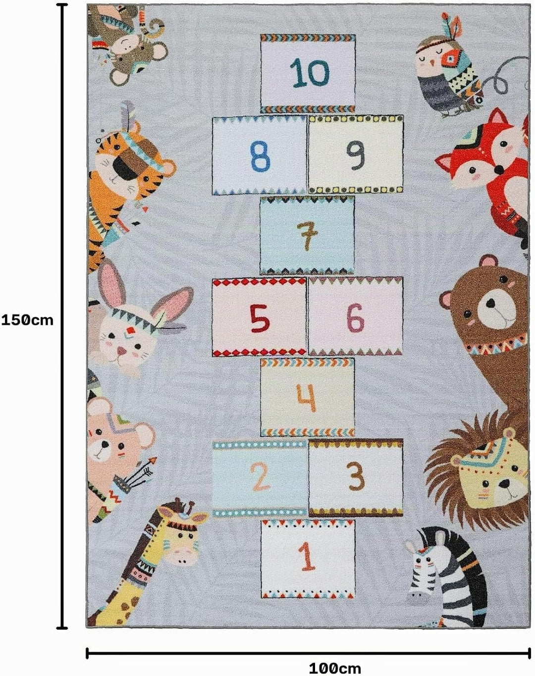 SIMPEX KinderTeppich, Himmel und Hölle, Teppich Grau, 100 x 150 cm, Teppich für Kinder, Teppich Kind