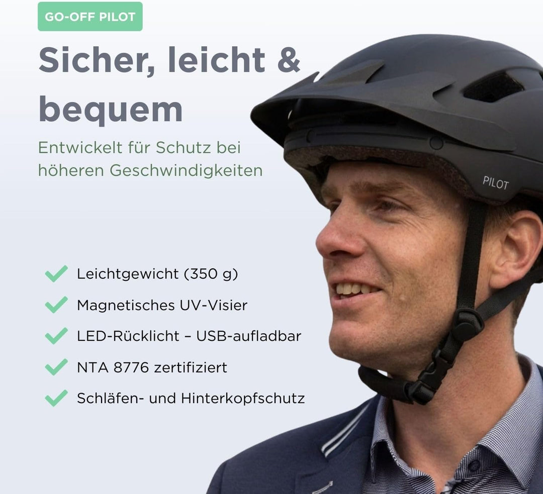 GOOFF Pilot S-Pedelec Helm - Schutz für schnelle E-Bike Fahrten – Fahrradhelm mit Visier und Licht –