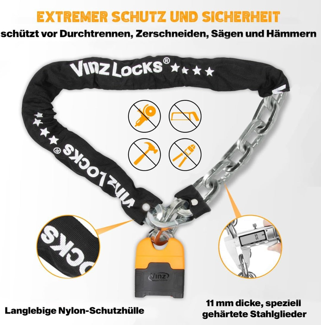 VINZ Makalu Kettenschloss ø10,5mm | ART 4 Zertifikat | Motorrad Schloss Moped Schloss Roller & E-sco