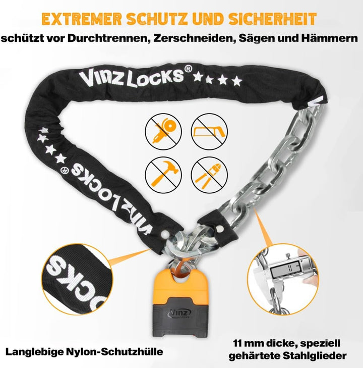 VINZ Makalu Kettenschloss ø10,5mm | ART 4 Zertifikat | Motorrad Schloss Moped Schloss Roller & E-sco