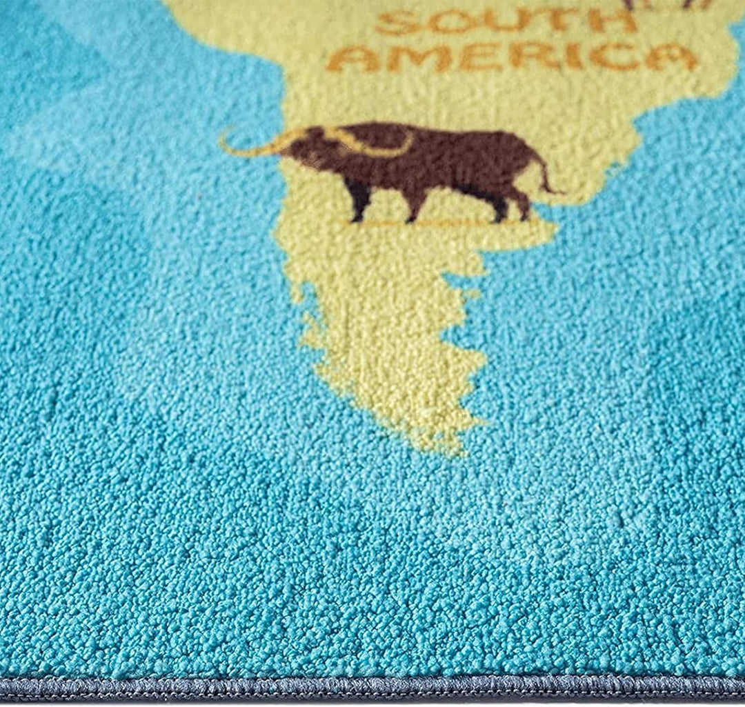 CARPETIA Lernteppich für Kinder „Tiere & Kontinente spielend Lernen“ Weltkarte türkis-blau, 140 x 20