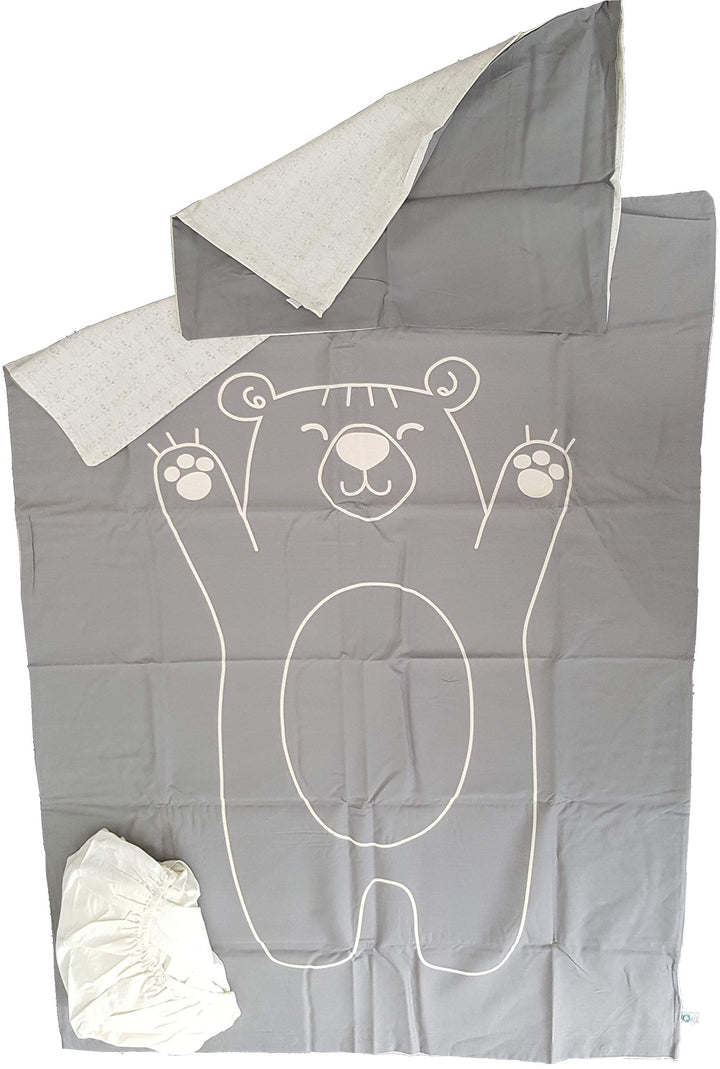 lupilu Pure Collection Baby-BETTWÄSCHE-Set Grau Beige Bär Motiv Natürlicher Schlafkomfort durch Rein