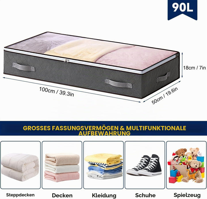 AIOR 6 Stück 90L Unterbettkommode mit Sichtfenster, Faltbare Unterbett-Aufbewahrungstasche Kleiderau