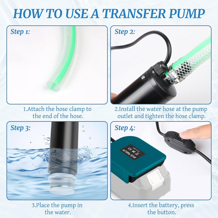 CPROSP Sumpfpumpe Kompatibel mit Makita 18V Batterie (Keine Batterie), Wasserpumpe 30L/min, Transfer