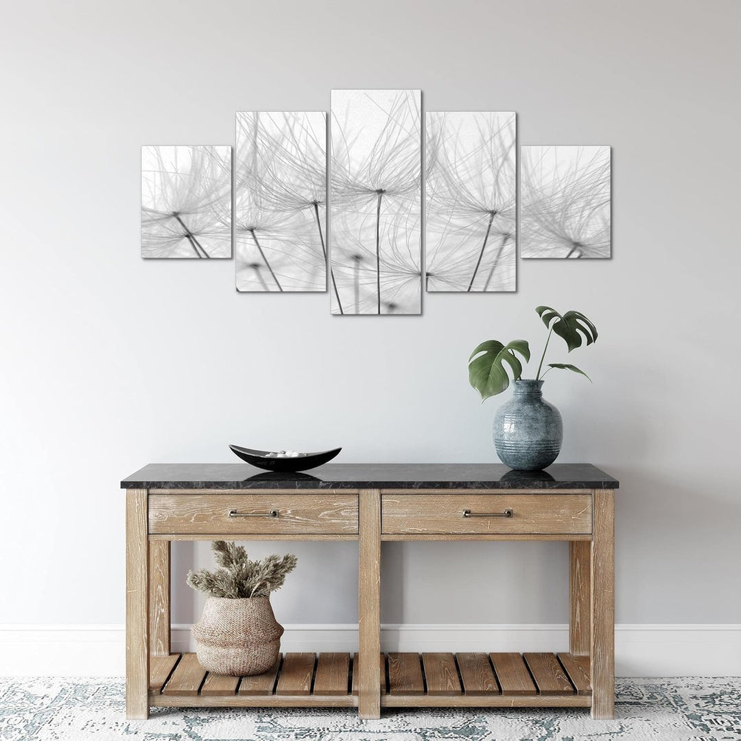 Runa Art Wandbilder Blumen Pusteblume 5 Teilig Bild auf Vlies Leinwand Deko Wohnzimmer Himmel Schwar