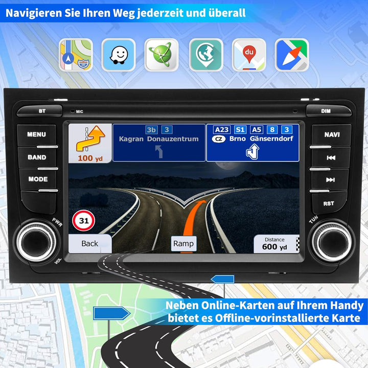 Autoradio für Audi A4 S4 B6 B7 RS4, Android 12 System 2G+64G, 7 Zoll IPS Touchscreen, Unterstützt GP