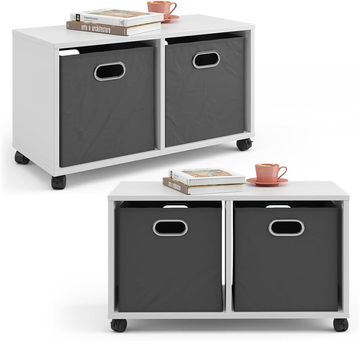 Vicco Kinderregal Luigi, Weiss, 72 x 42.4 cm, auf Rollen fahrbar mit Zwei offenen Ablageflächen 2 Fä