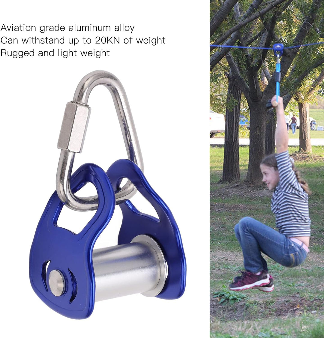 Slackline Pulley, Robuster Outdoor Sport Pulley Slider für Zipline Hindernisparcours Training, Blau